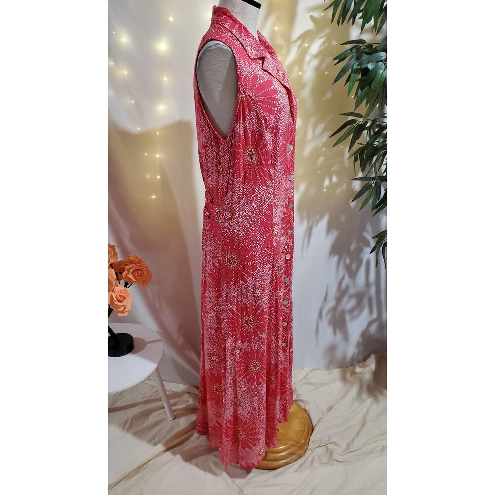 Vtg 90s Y2K JBS Ltd Shell Button Floral Smocked Maxi Dress Size 14 Pink Fairy - Picture 4 of 10